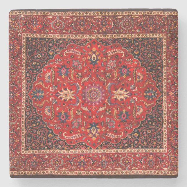 Porta-copo De Pedra Rug Persa Vermelho de Mashhad (Frente)