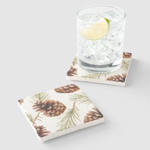 Porta-copo De Pedra Rustic Pine Cone