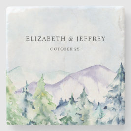 Porta-copo De Pedra Rustic Watercolor Mounts Pine Casamento no inverno