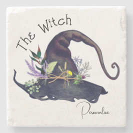 Porta-copo De Pedra Rustic Witts Floral Herbal Black Hat White