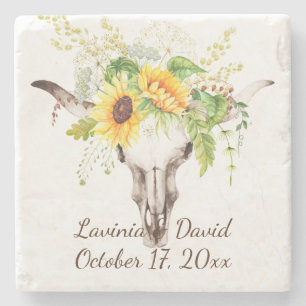 Porta-copo De Pedra Rústica Vaca de Girassol Cavalo Crânio Buquê Monog