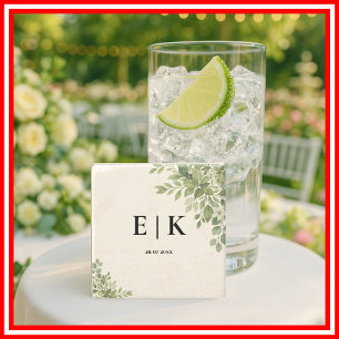 Porta-copo De Pedra Sage Green deixa Greenery Monograma Casado