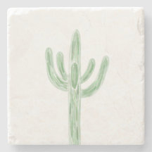 Sage Green Saguaro Cactus Desert Stone Porta copos