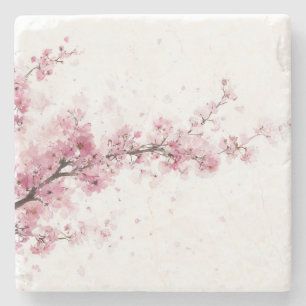 Porta-copo De Pedra Sakura Floral Boho Aquarela Cerejeira Rosa