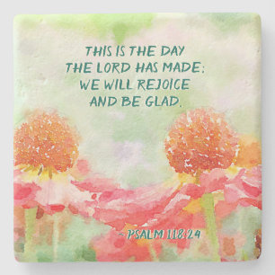 Porta-copo De Pedra Salmo 118:24 Este é o dia, Flores de Aquarela