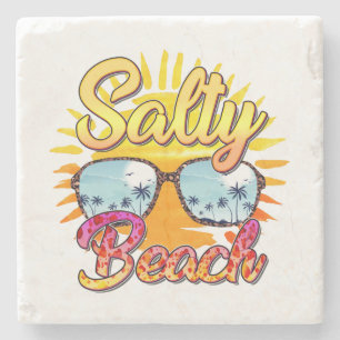 Porta-copo De Pedra Salty Beach Sol Tropical e Árvore Palm