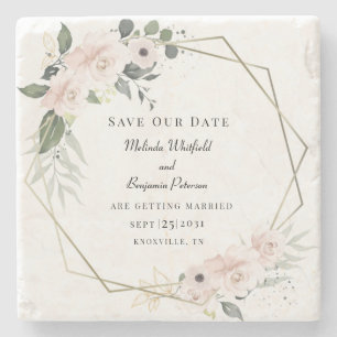 Porta-copo De Pedra Salvar o Script Russo Floral de Data Personalizado