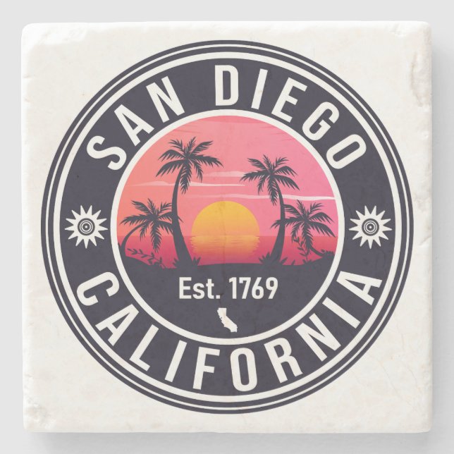 Porta-copo De Pedra San Diego California Sunset Vacation Souvenirs 60s (Frente)