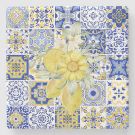 Porta-copo De Pedra Sangue do mosaico em azul e amarelo