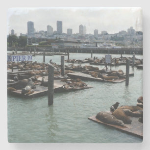Porta-copo De Pedra São Francisco e Leões Marinhos do Pier 39 Silhueta