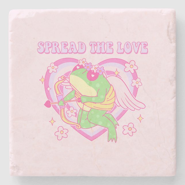 Porta-copo De Pedra Sapo Cute Cupid - Espalhe o Amor (Frente)