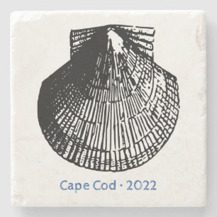 Porta-copo De Pedra Scallop Shell Line Art - Beach Sand Stone - Custom