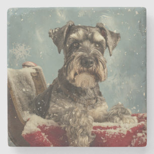 Porta-copo De Pedra Schnauzer Cachorro Natal Festivo