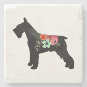 Porta-copo De Pedra Schnauzer Dog Breed Boho Floral Silhouette