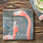 Porta-copo De Pedra Script de Besties de Fotografias de Rosa Moderno c<br><div class="desc">Quem disse que flamingos não podem se divertir com seu amigo favorito? Relaxe com a sua bebida favorita enquanto você usa esta porta copos de pedra colorida e atordoante de fotografia de dois flamingos cor-de-rosa brincando. Faz um presente de excelente para o seu melhor amigo! Você pode personalizar facilmente esta...</div>