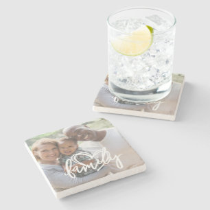 Porta-copo De Pedra Script de Família com Foto Personalizada