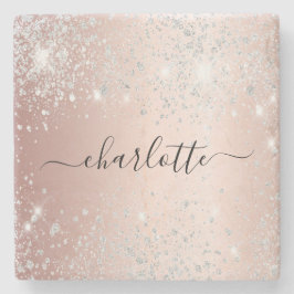 Porta-copo De Pedra script de nome da brilha prateada rosa dourada