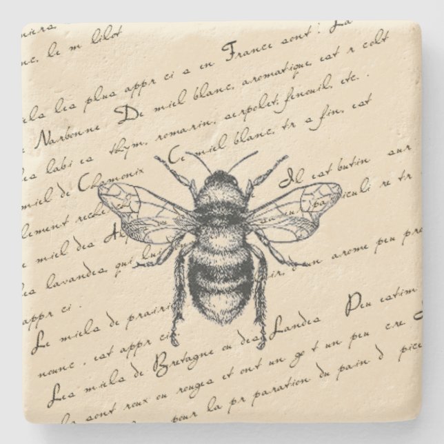 Porta-copo De Pedra Script francês Bee (Frente)
