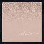 Porta-copo De Pedra Script Luminoso Preto-Cor-de-Rosa Dourado com Rosa<br><div class="desc">Rosa Dourado - Azulejo da Pedra do Nome do Monograma do Script Glitter Glitter Cor-de-Rosa Esbranquiçada. Isso faz a formatura perfeita,  doce aniversário de 16 anos,  casamento,  chá de panela,  aniversário,  chá de fraldas ou presente de festa de solteira para alguém que ama luxo de vidro e estilos quicos.</div>