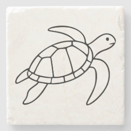 Porta-copo De Pedra Sea Turtle Line Art – Minimalist Marine Animal