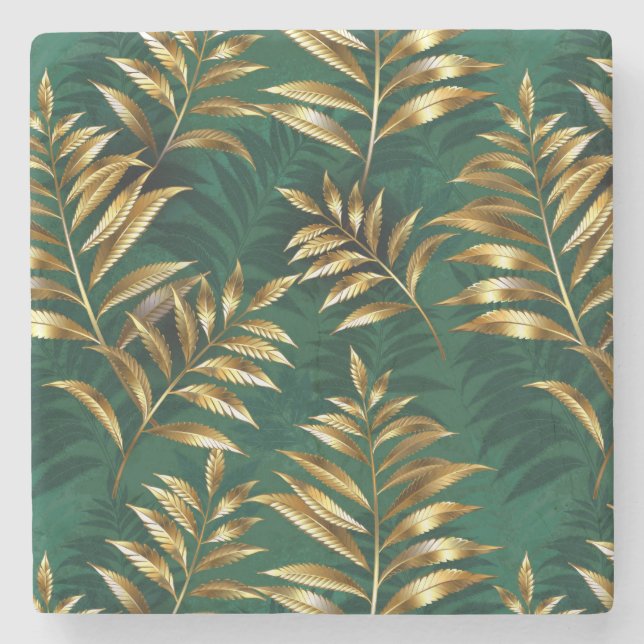 Porta-copo De Pedra Seamless pattern with golden ferns (Frente)