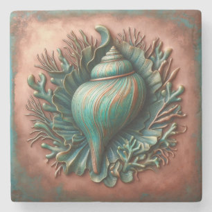 Porta-copo De Pedra Seashell Copper e Patina Beach House