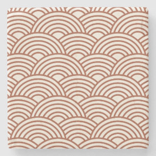 Porta-copo De Pedra Seigaiha Wave Rust Terracotta