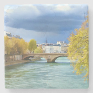 Porta-copo De Pedra Seine River sob céus de abril