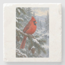 Sempre-verde Nevado com um Cardinal Vermelho Brilh