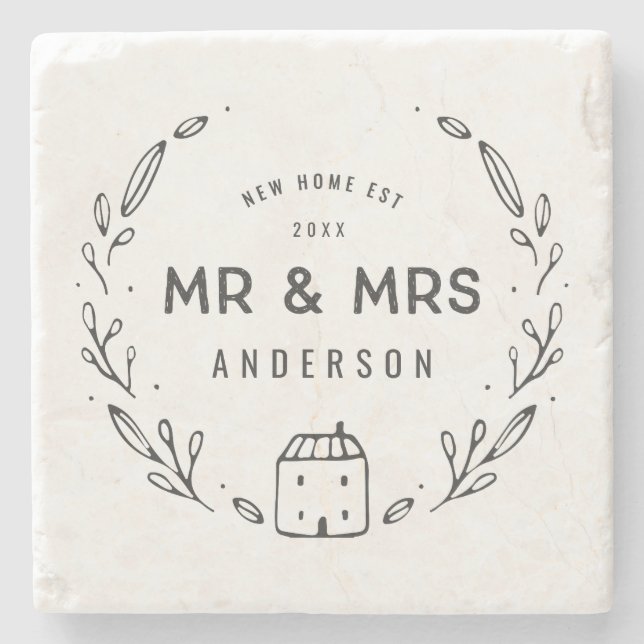 Porta-copo De Pedra Senhor e Senhora nova casa ou recém-casados (Frente)