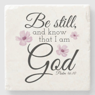 Porta-copo De Pedra Ser Psalm 46:10 Flores De Púrpura De Aquarela