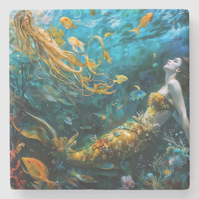 Porta-copo De Pedra Seraphina - Linda Sereia Mística (Frente)