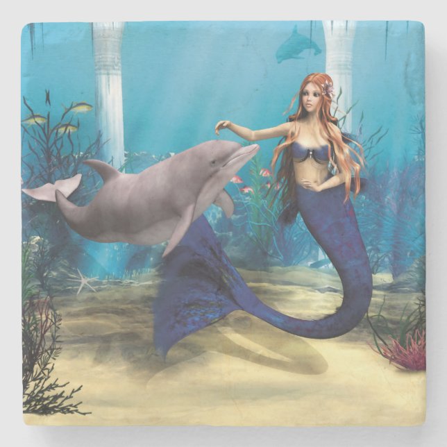 Porta-copo De Pedra Sereia e Golfinho (Frente)