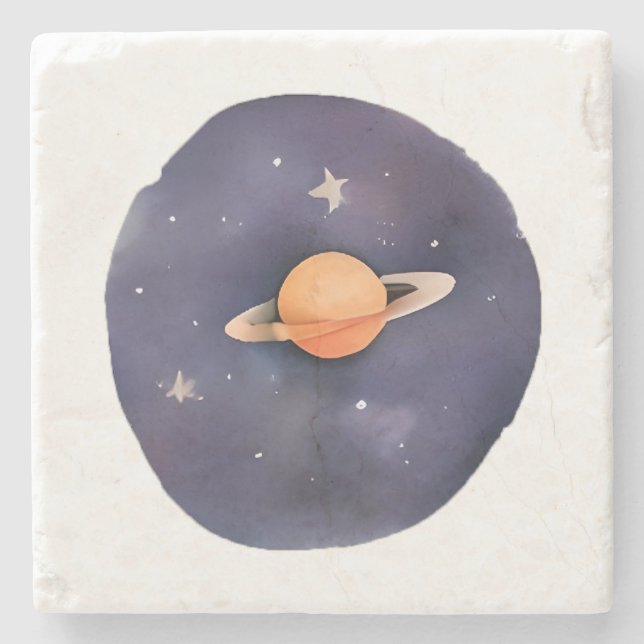 Porta-copo De Pedra Serenata de Saturno: Cores Cósmicas (Frente)