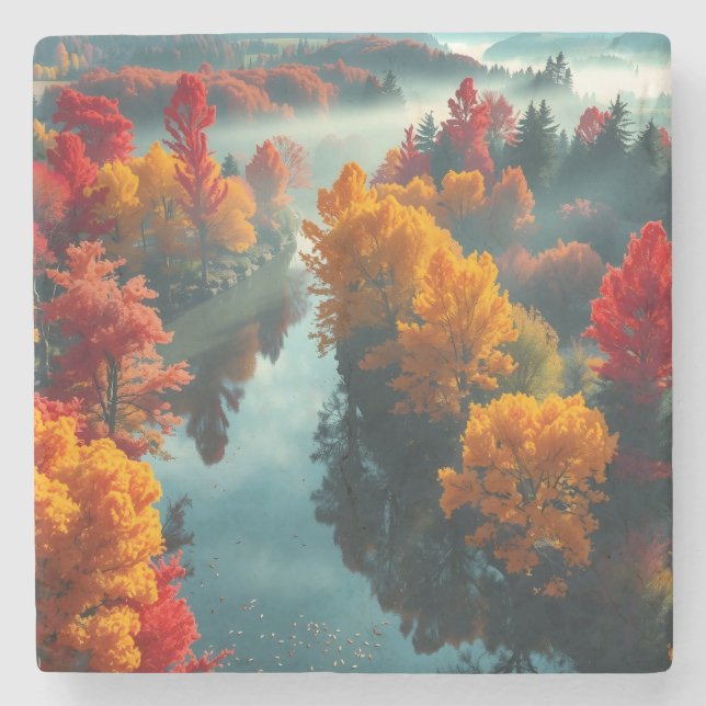 Porta-copo De Pedra Serene River Shore Reflection Nature Art  (Frente)