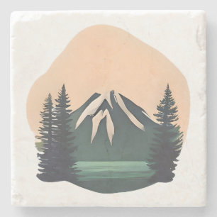 Porta-copo De Pedra Serenidade Com Capas De Neve - Paisagem De Montanh