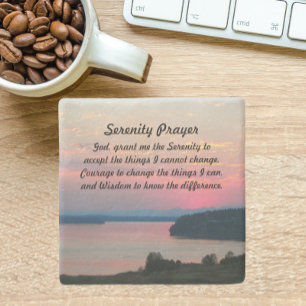 Porta-copo De Pedra Serenity Prayer Pink Seascape Sunset