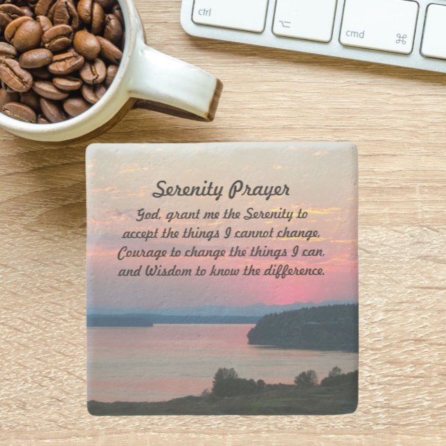 Porta-copo De Pedra Serenity Prayer Pink Seascape Sunset (In Situ)