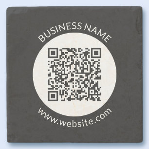Porta-copo De Pedra Seu código QR carregado   Texto e Cores Editáveis