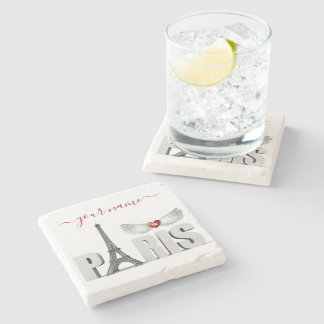 Porta-copo De Pedra Seu nome em Paris Torre Eiffel Torre Heart Wings