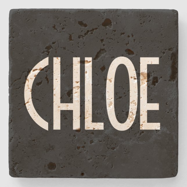 Porta-copo De Pedra Seu Nome, Texto Branco Negrito | Preto (Frente)