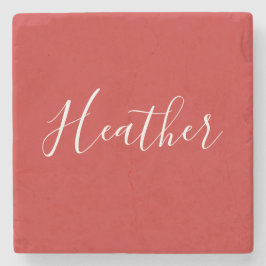 Porta-copo De Pedra Seu Script Branco Personalizado em Vermelho