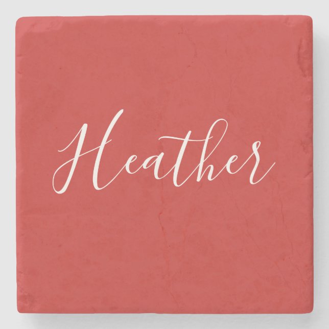 Porta-copo De Pedra Seu Script Branco Personalizado em Vermelho (Frente)