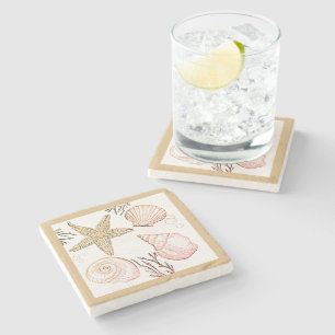 Porta-copo De Pedra Shell Beach Beige Neutral Seashells Travesseiro de