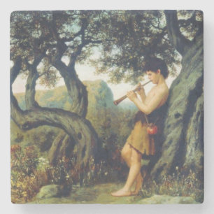 Porta-copo De Pedra Shepherd Boy tocando flauta