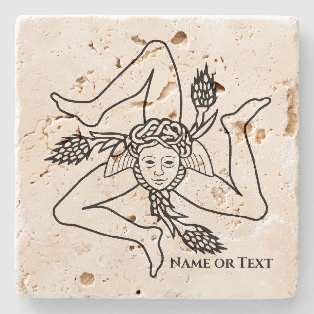 Porta-copo De Pedra Sicilian Trinacria Seu Nome ou Texto (Frente)