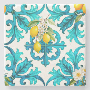 Porta-copo De Pedra Siciliano,verão,limão,mosaico,verde,
