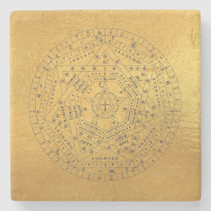 Porta-copo De Pedra Sigillum Dei Aemeth Sigil Occult Pentagram Dourado