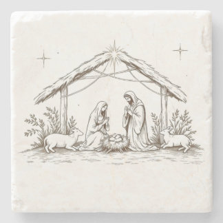 Porta-copo De Pedra "Silent Night Nativity