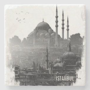 Porta-copo De Pedra Silhueta da Cidade de Istambul Preto e Branco